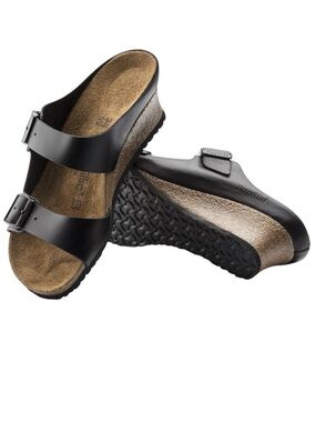 Birkenstock Papillio Emina Black Leather Platform Sandals Double Strap NWT NEW